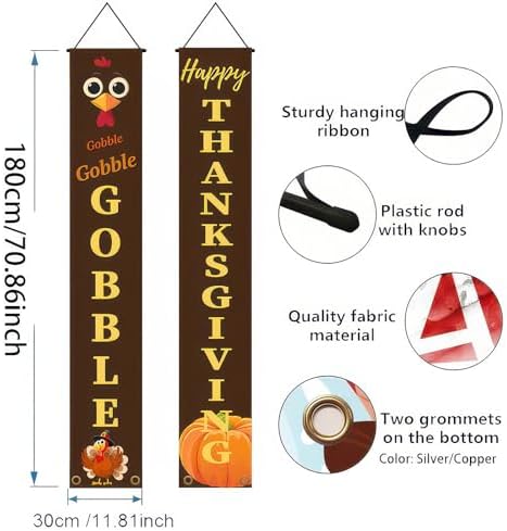 HOMETITUTE Gobble Thanksgiving Porch Banner Set 12 x 71 Inch 2 Pack - Image 3