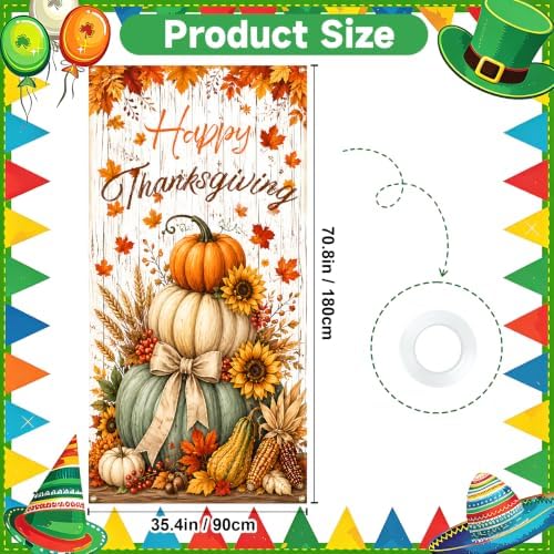 NYZE Happy Thanksgiving Pumpkin Door Cover, Fall Harvest Sunflower Door Banner, Autumn Maple Leaf Farmhouse Porch Decor for Thanksgiving Indoor Outdoor - Image 2