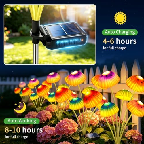 4 Pack 24LED Solar Powered Mushroom Lights Outdoor,Solar Garden Lights Decorative,Gifts for Women Birthday Mothers Day, Mushroom Flower Light Yard Decor Outside Waterproof for Lawn Porch Patio - Image 3