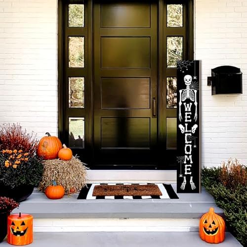 Halloween Porch Sign welcome Sign For Front Porch Skull Wooden Hanging or Standing Welcome Sign Yard Standing Decorative Signs Plaques for Front Door Farmhouse, Indoor/Outdoor Wall Décor47.2" - Image 3