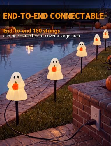 Halloween Ghost Pathway Lights Outdoor, 7Ft C7 Halloween Decorations Pathway String Lights with 4 Elves Holding Pumpkin Walkway Lights Waterproof, Plug-in Night Lights for Porch Yard Patio Garden - Image 5