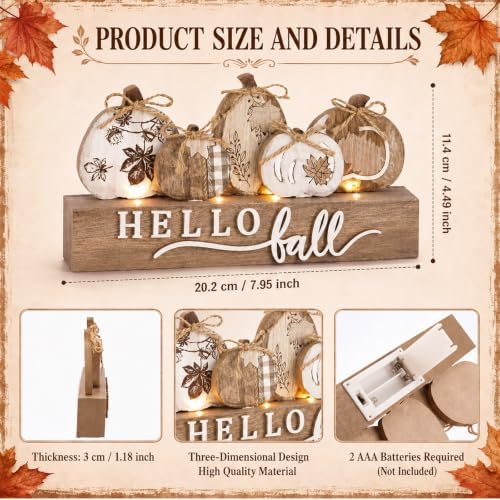 Chunful Lighted Pumpkins Teble Decor Rustic Fall Tabletop Sign - Image 3