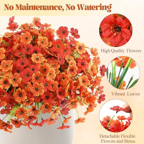 24 Bundles Artificial Mums for Outdoors Decor, UV Resistant Fall Flowers - Image 5