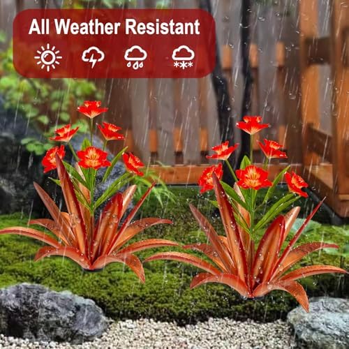 TOMBABY Huge Metal Agave Plants Outdoor Decoration Outdoor Garden Decorated with Flowers Mexican Yard Art Plant Garden Gift (2 Big red) - Image 4