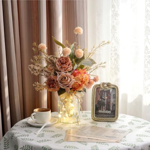 Artificial Fall Flowers with Vase & Lights – Faux Autumn Hydrangea & Rose - Image 4