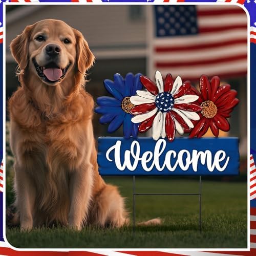 Amyhill 1 Pcs Patriotic 4th of July Outdoor Decor Daisy Metal Garden Stakes Memorial Day Welcome Yard Signs Decorations Garden Stakes for 250th Anniversary Patio Lawn Walkway Outside - Image 6