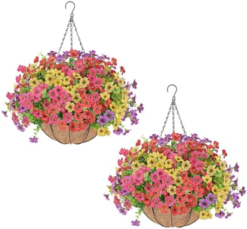 AGIRL 2 Set Artificial Hanging Flowers with Baskets for Outdoors by AGIRL