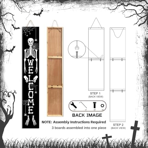 Halloween Porch Sign welcome Sign For Front Porch Skull Wooden Hanging or Standing Welcome Sign Yard Standing Decorative Signs Plaques for Front Door Farmhouse, Indoor/Outdoor Wall Décor47.2" - Image 7