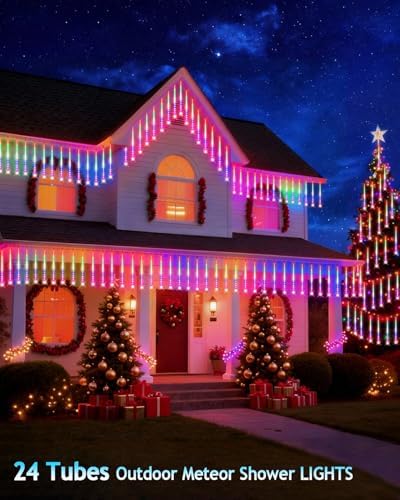 PEMOTech Christmas Lights Outdoor,24 Tubes 864 LED 20 Inch,Multicolor Meteor Shower Lights Outdoor,Waterproof Luces Navideñas para Exteriores,50 ft for Christmas Tree,Party,Garden Decor - Image 2