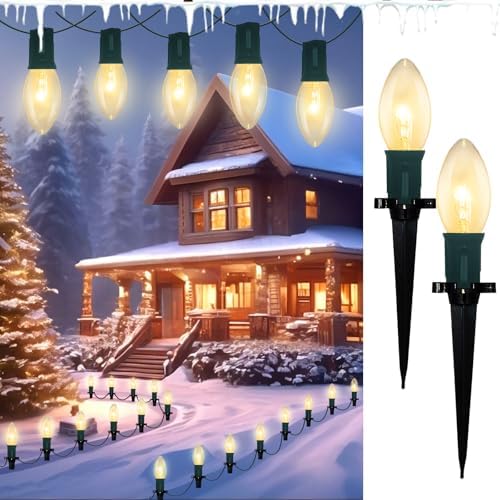 C9 Christmas Pathway Lights, 38 Feet Outdoor String Lights with 25 Bulbs and Marker Stakes, Waterproof Connectable Christmas Walkway Markers Light for Outside Driveway Yard Porch Garden Patio by Romasaty