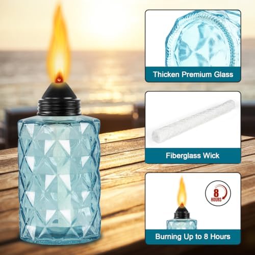 Glass Table Top Torch, Outdoor Torch Canisters 12 oz,Refill Canister with Wicks and Covers, Patio Torch for Luau Party, DIY Garden Decor (4 Packs) (Multi-Color) - Image 3