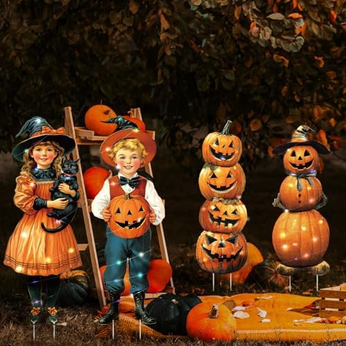 4 Pcs Fall Halloween Yard Decoration Outdoor, Pumpkin Yard Signs with Stake - Image 4
