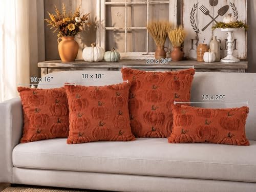 Fall Pumpkin Pillow Covers 18x18 Set of 2 Rust Red Fall Farmhouse Decor - Image 6