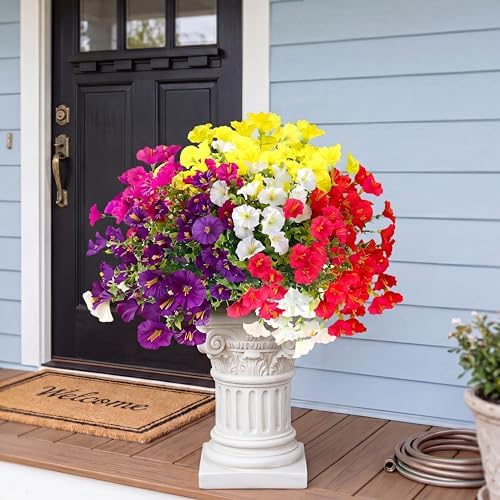 Artificial Flowers for Outdoors 12 Bundles Realistic Faux Plants UV Resistant Fake Silk Morning Glory with Eucalyptus for Front Door Planter Patio Porch Spring Summer Decoration (6 Mixed Color) by Sggvecsy
