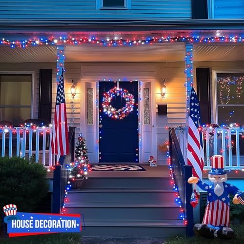 JMEXSUSS 200 LED 66ft Red White and Blue Lights Outdoor Plug in - Image 4