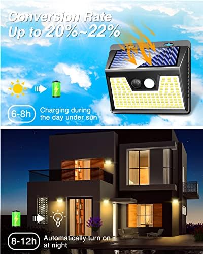 Peasur Solar Lights Outdoor Waterproof, 12Pack 140LED Motion Sensor Lights Solar Powered 3 Modes, Solar Security Fence Lights for Wall Garden Yard Outside(Warm White) - Image 2