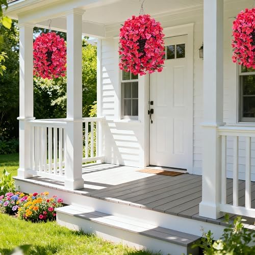 Ivydale Bougainvillea Artificial Hanging Fake Flowers with Basket for Outdoors Decoration, Faux Silk Flowers UV Resistant Fake Plants Long Vines Realistic for Outside Front Door Porch Patio, Red Pink - Image 7