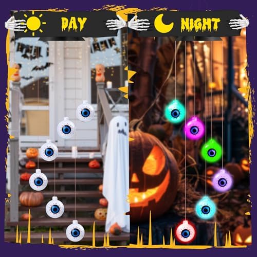 GlikCeil Halloween Solar Wind Chimes 27.5Inch Halloween Decorations Outside Waterproof Hanging LED for Yard, Porch, Patio, Party, Color Changing Lights(Eyeball) - Image 4