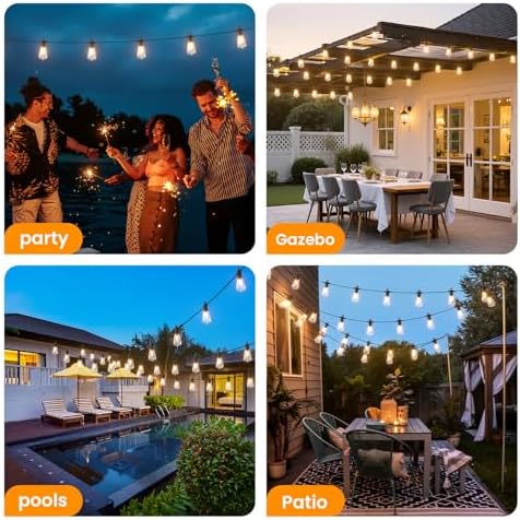 ZOTOYI Outdoor String Lights，50FT Patio Lights with 27 Vintage Edison Bulbs (2 Spare)，ST38 Waterproof Outside Hanging Light for Backyard, Bistro, Cafe, Gazebo, Porch Decor, Dimmable 2700K - Image 7