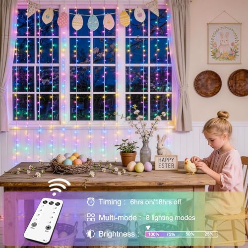 JMEXSUSS 300LED Curtain Lights for Easter Decor, 9.8x9.8ft, Pastel - Image 5