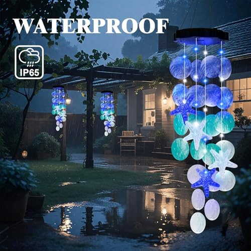 (New) Solar Wind Chime for Outside, Solar Hanging Wind Chime Lights, Gift for Women Grandma Mom Wife Sister Girls, LED Decorative Mobile Lights for Garden Yard Patio Decorations - Blue - Image 3