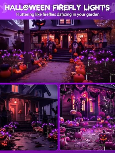 Halloween Decorations Outdoor Solar Firefly Lights 6 Pack 48 LED Purple - Image 4