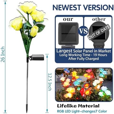 TONULAX Solar Garden Lights - Upgraded Outdoor Light, 7-Color Changing Rose Lights for Yard,Garden Decoration, Enlarged Solar Panel, More Realistic Rose Flower (2 Packs) - Image 3