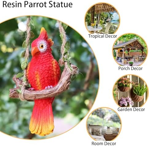 Hanging Parrot Garden Decor Tropical Patio Tree Plant Decor - Image 3