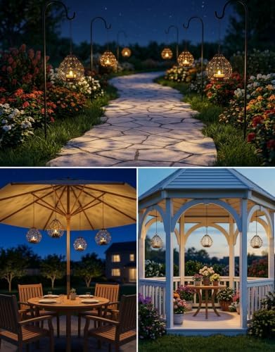 Outdoor Solar Hanging Lantern, 4 Pack Hand Woven Copper Wire Teardrop Candle Holders with Solar Tea Lights, IP65 Waterproof Chandelier for Gazebo, Tree, Pergola, Patio Garden Decor - Image 7