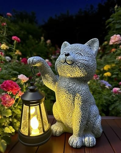 YODY Garden Statues Outdoor Garden Decor: Cat Statue with Solar Lantern for Yard Art Lawn Ornaments Porch Patio Balcony Home House - Birthday Gifts for Grandma Mom Women by YODY
