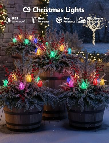 38FT Multicolor LED Christmas Pathway Lights, 25 Multicolor Extendable Weatherproof Christmas Walkway Lights with C9 LED Bulbs and Stakes for Outdoor Lawn Patio Yard Decorations - Image 3
