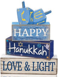 Lineshading 4 Pcs Wooden Hanukkah Decor Farmhouse Blocks with Dreidel by Lineshading