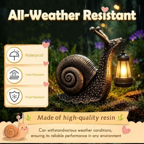 Capoda Solar Snail Statue 8" Garden Resin Retro Snail Figurine Holding Lantern with Solar LED Lights Decorations for Table Outdoor Yard Patio Lawn Porch Decor - Image 6