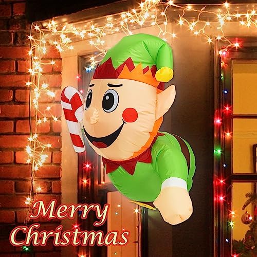 3.0FT Christmas Inflatable Elf Boy with Build-in LED Lights Broke Out from Window, Blow up Christmas Inflatable Outdoor Indoor Decorations Cute Party Yard Decoration (Elf Boy Broke Window) - Image 3