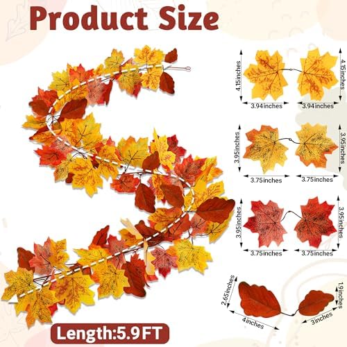 2Pack 11.8FT Yellow Maple Leaf Garland for Thanksgiving Wedding Fireplace - Image 2