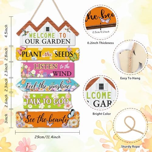 HOURIA Welcome to Our Garden Wooden Sign(11.4”x17.6”),Inspirational Gardening Signs for Outside,Colorful Garden Yard Greenhouse Decor,Gardening Gifts for Women, Men, Gardeners,Plant Lovers - Image 3