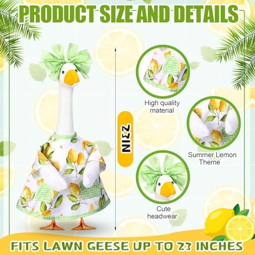 Abbylike Summer Lemon Porch Goose Outfit Spring Lemon Costume Clothes for 23'' Goose for Summer Garden Porch Statue Yard Pathway Decorations - Image 3