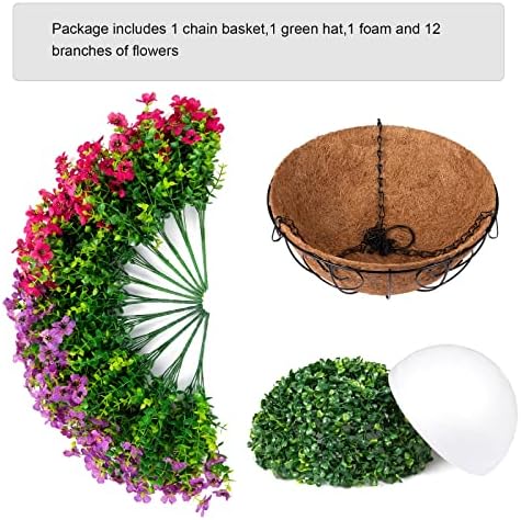 HyeFlora Artificial Faux Hanging Plants Flowers Basket for Spring Summer Outdoor Outside Decoration, Fake Silk Colorful Daisy Eucalyptus in Planter UV Resistant Realistic for Porch Patio Balcony Yard - Image 3