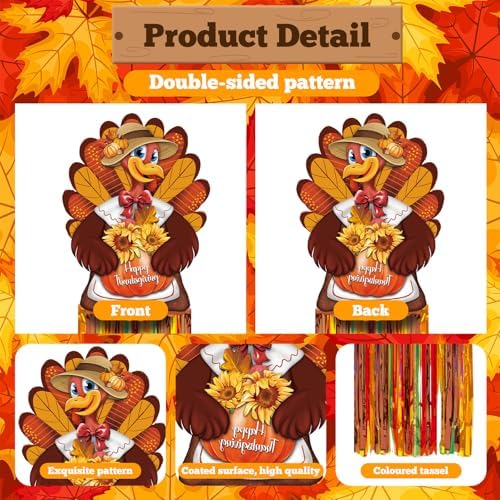 DoubleFill 8 Pcs Fall Turkey Outdoor Hanging Decorations with Tassels - Image 2