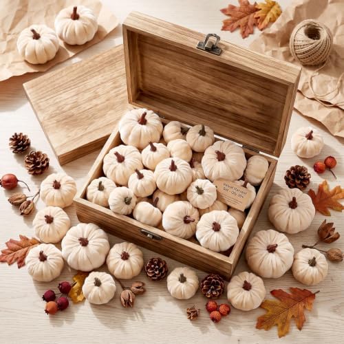 Weysat 24 Pcs Beige Velvet Pumpkins Fall Thanksgiving Decor, Assorted Size - Image 3