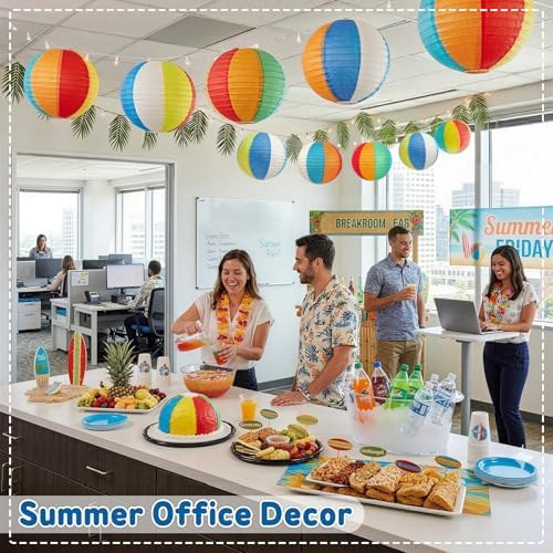 Beach Ball Paper Lanterns, 10-Pc 12 Inch Large Summer Hanging Decorations - Image 3