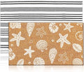 Duraaamo 2 Pcs Beach Door Mats Outdoor 16'' x 28'' Coastal Seashell Starfish Doormat 24'' x 35'' Non Slip Nautical Black White Stripe Outdoor Rug for Entrance Indoor Entryway Beach Lake House Decor by Duraaamo