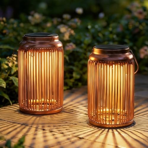 Solar Lanterns Outdoor Waterproof, 2 Pack Hanging Rattan Solar Lights by baterysu