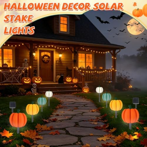 4-in-1 Pumpkin Solar Lights Outdoor Halloween Decorations Fall Stake Lights - Image 7