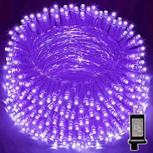 LAMPHOME Halloween Lights, 99ft 300LED Light Purple String Lights, Clear Wire 16 Modes LED Waterproof Indoor Outdoor Purple Christmas Lights Plug in, Halloween Bedroom Garden Party Decor by ULL