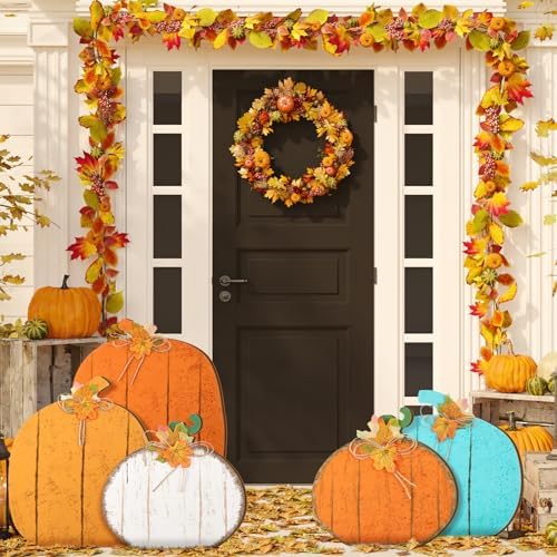 Yuntau 5 Pcs Fall Farmhouse Porch Decoration, 4 Colors Pumpkin Design - Image 4