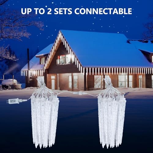 Brightown Christmas Meteor Shower Icicle Lights Outdoor, 2 Pack Total 40ft with 40 Large Tube 960 LED Dropping Effect, Waterproof Decorations for House Eave Roofline, Warm White - Image 5