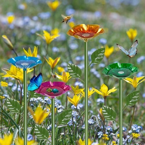 4 Pack Bee Watering Station for Garden, Colorful Metal Flower Bee Bath, Decorative Design Attracts Bees & Butterflies, Easy Install Durable Outdoor Yard Decor - Image 6