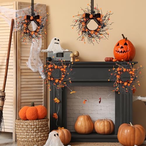4 PCS Small Halloween Wreaths Halloween Kitchen Cabinet Bow Decor - Image 4