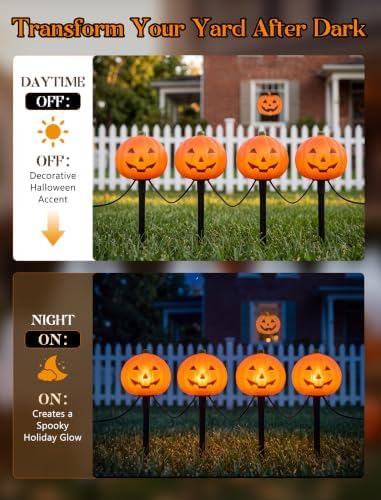 Halloween Pumpkin Pathway Markers Lights Outdoor, 7Ft Connectable C7 Halloween Decorations Pathway String Lights with 4 Pumpkin Stakes Lights for Outdoor Garden Walkway Yard Driveway Lawn Party Decor - Image 4
